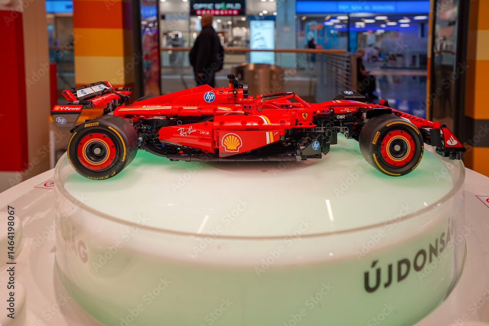 Naklejka premium Budapest, Hungary , 04 04 2025 : Lego store and collections on display