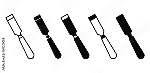 Chisel Icons Set Simple Wood Carving Tools Illustrations Black and White Vector Design