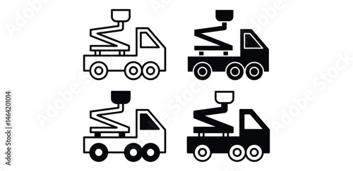 Cherry Picker Truck Icons Simple Minimalist Illustrations Black and White Color Vector Design
