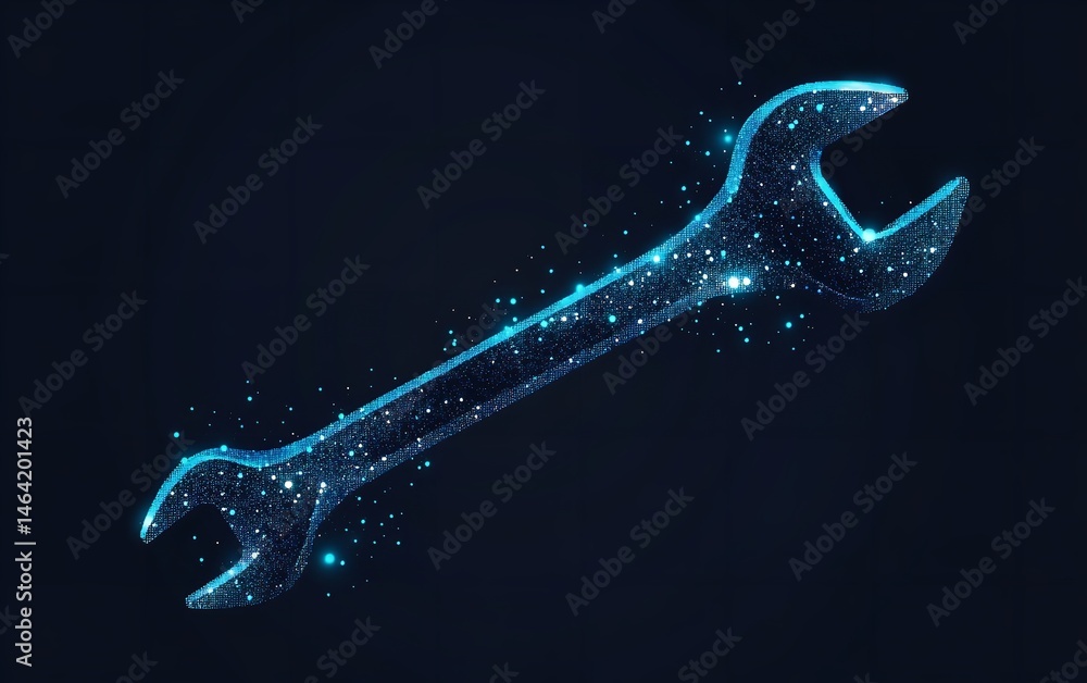 Glowing Wrench Digital Tool Repair Service Tech Support Problem Solving Maintenance Innovation