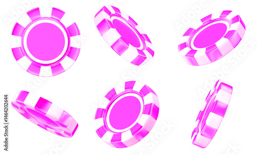 3d pink casino poker chips. Y2k chips for betting and gambling games. Online casino. Stock vector illustration on isolated background.