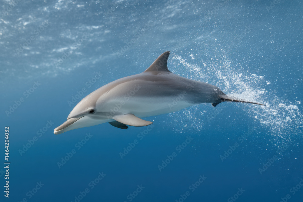 stunning portrait of dolphin swimming gracefully in clear blue water illuminated by bright sunlight stunning portrait of dolphin swimming gracefully in clear blue water illuminated by bright sunlight