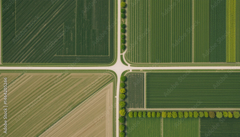 Obraz premium Aerial View of Farmland Agriculture Fields Crops Rural Landscape Countryside Green