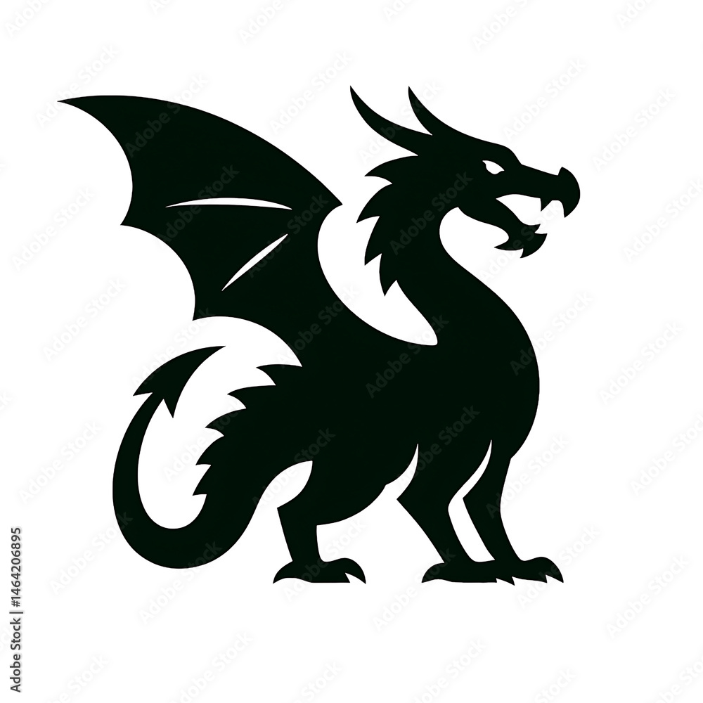 Flat and Minimal Dragon bird mascot logo icon design of silhouette vector illustration Flat and Minimal Dragon bird mascot logo icon design of silhouette vector illustration