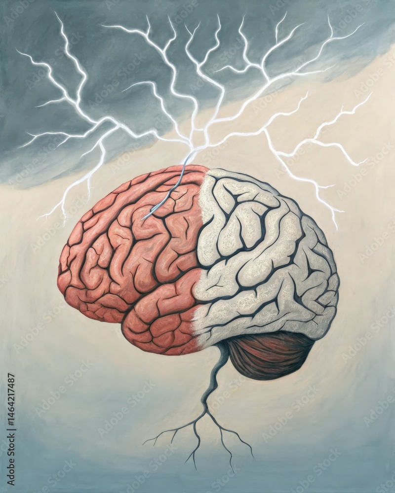 A graphical representation of a brain under stress contrasted with one under relaxation highlighting how different states can dynamically alter neural structures.