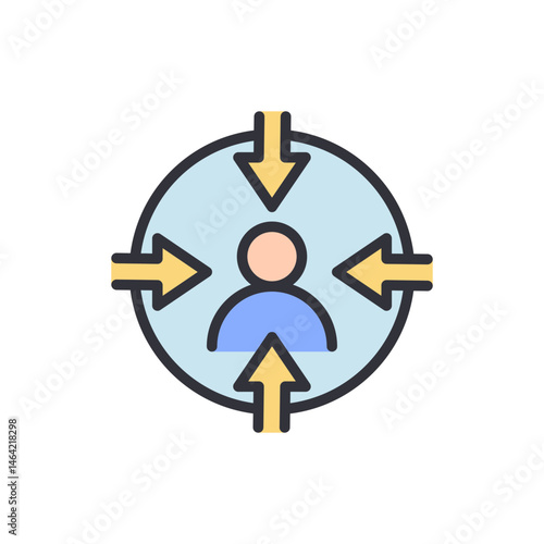 Graphical representation showcasing a person in target with arrows inbound