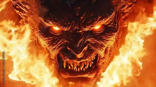 A demonic face with flames coming out of it's mouth