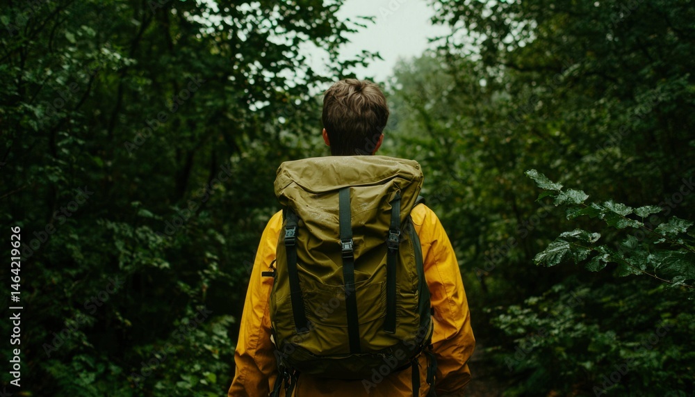 Hiker in rain forest Hiker in rain forest