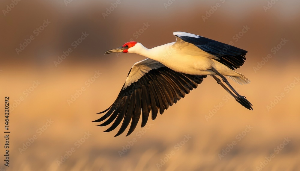 Fototapeta premium Crane in flight, golden hour