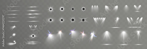 Set of light spotlight effects.Lens flare, explosion,sparkle, dust,line,solar flare, spark and stars.
