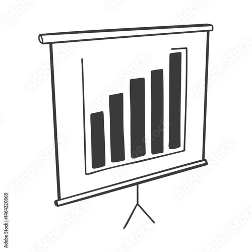 Presentation whiteboard with rising bar chart for business growth and financial success analysis report isolated on transparent background