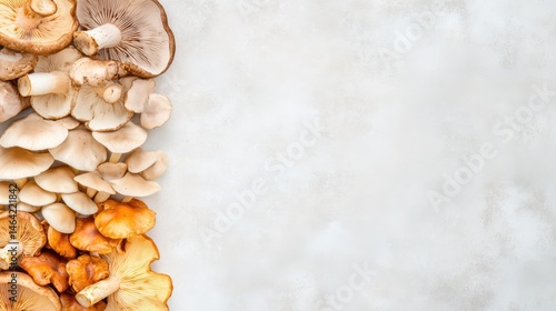 Obraz na płótnie Autumnal Abundance: A vibrant assortment of wild mushrooms, artfully arranged, invites the viewer to experience the natural beauty and culinary potential of the forest's bounty. w salonie