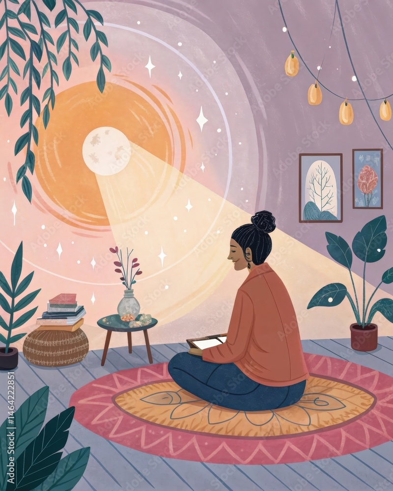 A person surrounded by soft light in a cozy space engaging in a guided imagery exercise that allows for exploration of grief illustrating the transformative nature of