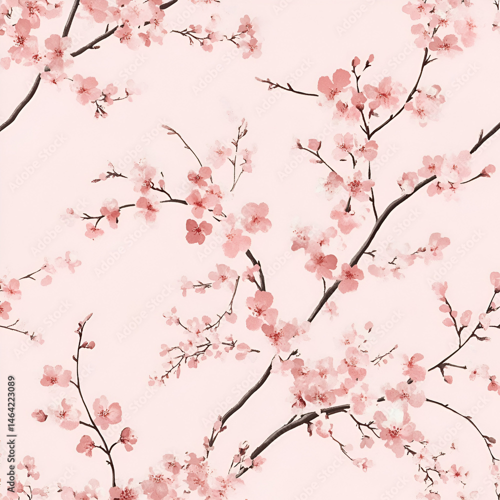 Fototapeta premium Admiring elegant cherry blossoms tranquil garden pattern design light pink background serene view aesthetic inspiration