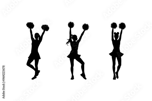 cheerleaders in action stand cheer silhouette set