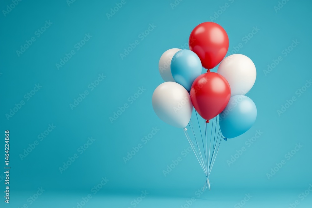 Festive Red White and Blue Balloons on a Teal Background Party Decorations Festive Red White and Blue Balloons on a Teal Background Party Decorations