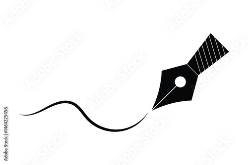 hand drawn writing and lettering fountain nib pen icon on white background.