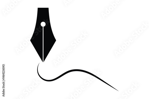 hand drawn writing and lettering fountain nib pen icon on white background.