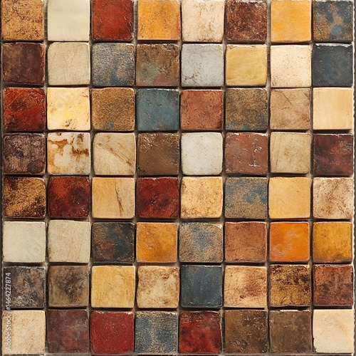 Colorful mosaic tile design home decor digital artwork indoor setting top-down view contemporary aesthetic