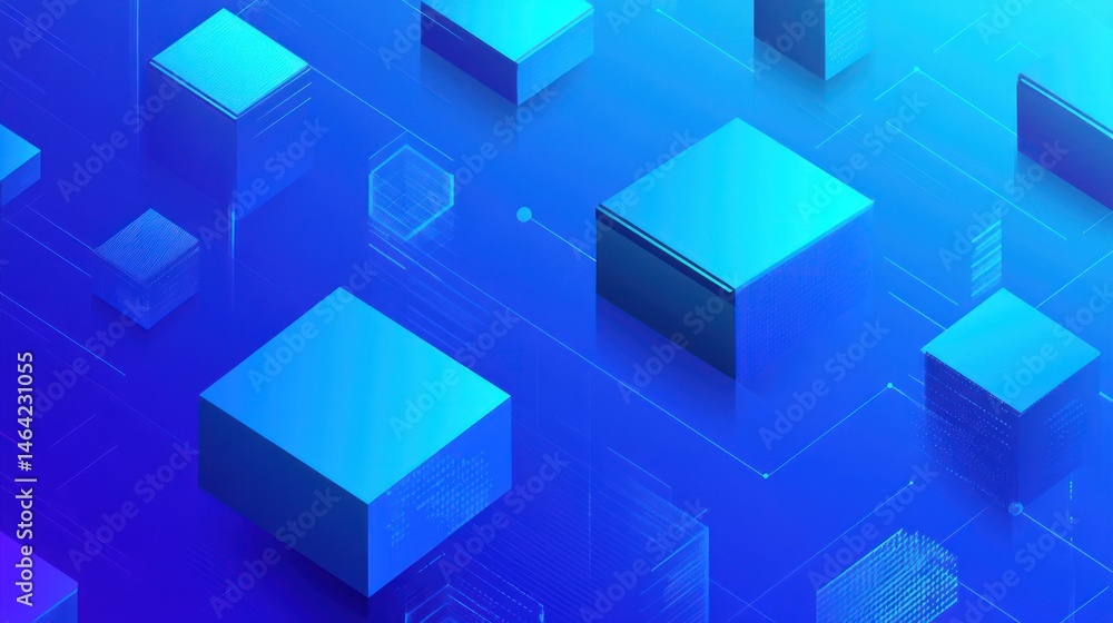 Obraz premium Abstract Blue Cubes Network Data Flow