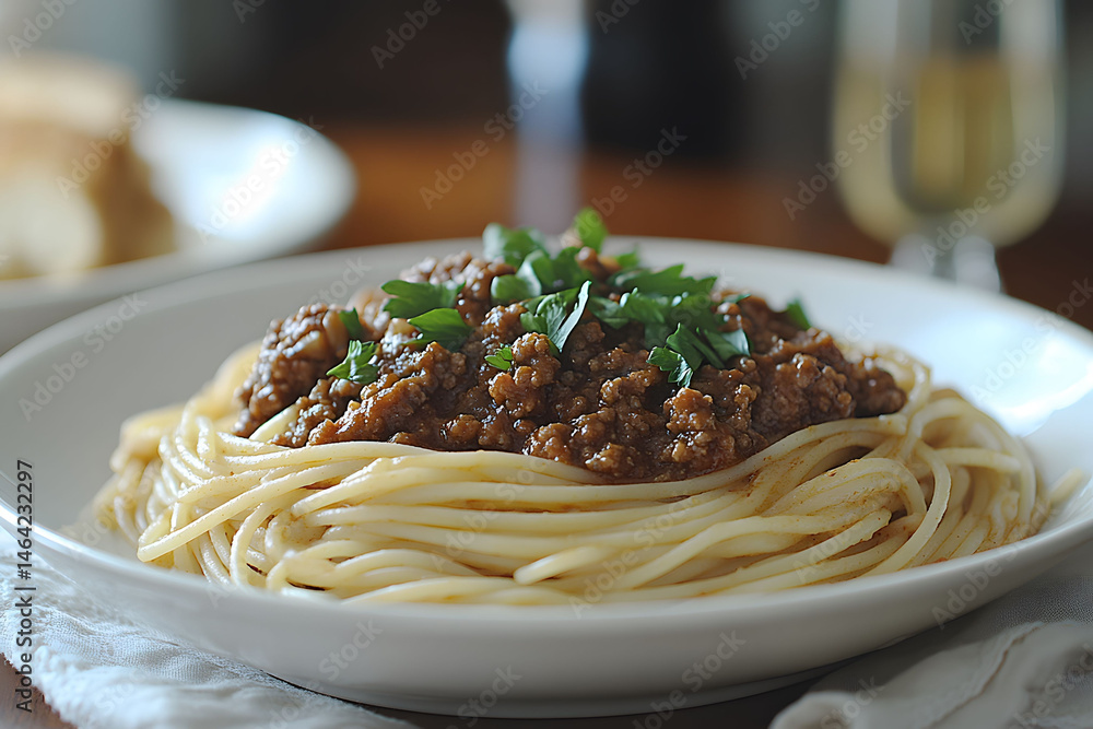 Delicious Spaghetti Bolognese with Fresh Parsley for Italian Cuisine Lovers