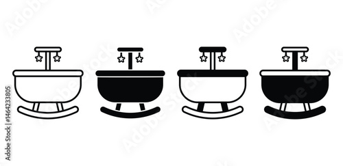 Baby Cradle Icons Rocking Bassinet Infant Nursery Child Black and White Color Vector Design