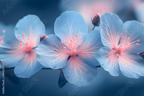 Obraz na płótnie Tranquil Blue Hibiscus Blossom Trio Nature's Elegant Harmony for Art Prints w salonie