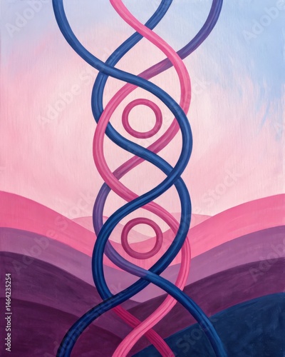 Obraz na płótnie Interlacing lines of fuchsia and midnight blue spiral outwards representing the intricacies of selflove and selfdoubt constantly influencing each other in their dance. w salonie