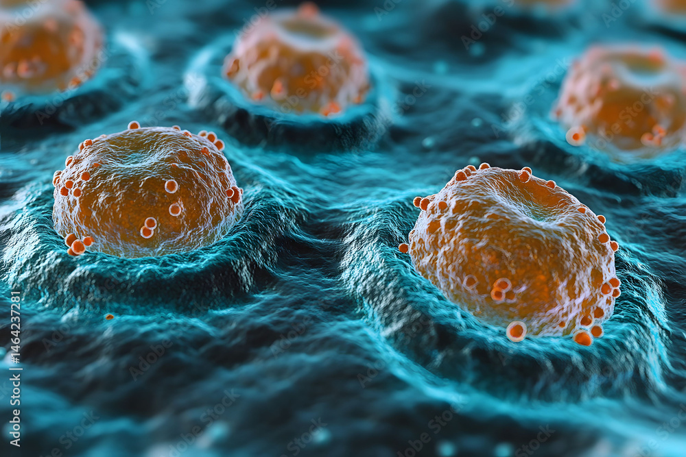 Microscopic View of Cellular Structures in Blue and Orange for Scientific Study and Research