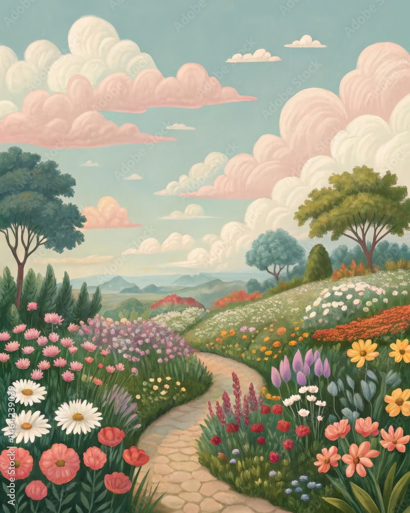 A garden blooming with diverse flowers indicating the variety of coping strategies that can flourish in a healthy emotional environment.
