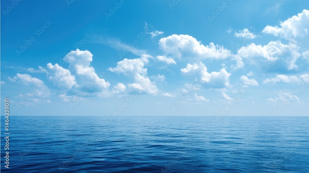 Serene Horizon A Tranquil Seascape of Azure Waters and Fluffy Clouds Serene Horizon A Tranquil Seascape of Azure Waters and Fluffy Clouds