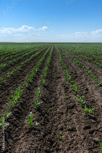 Obraz na płótnie Vast Expanse of Freshly Tilled Land Under a Clear Sky Awaits New Crops w salonie