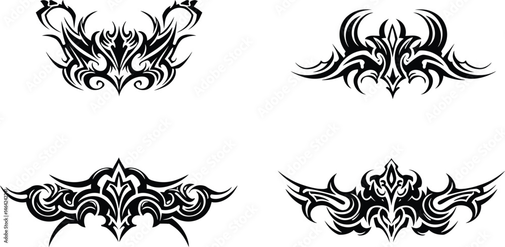 Naklejka premium Tribal Ornamental Tattoo Vector Set in Black and White