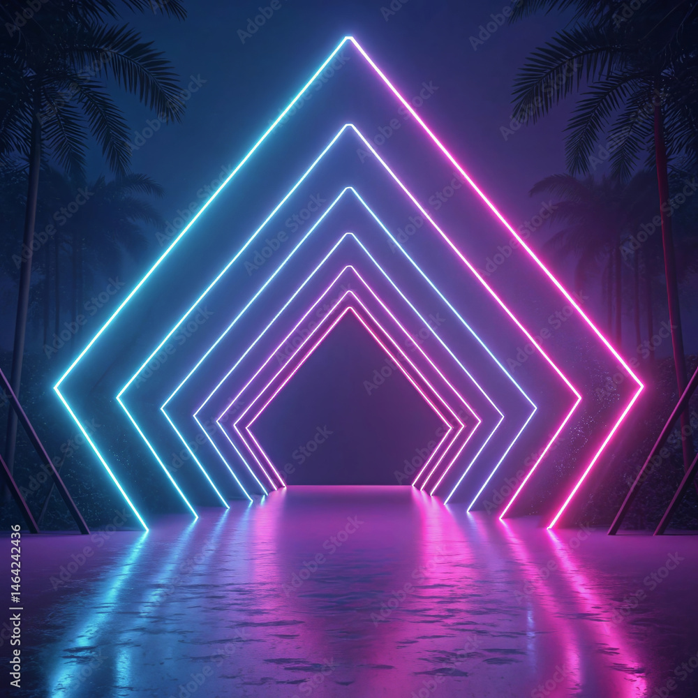 Fototapeta premium Neon Minimalist Background with Futuristic 3D Design Elements