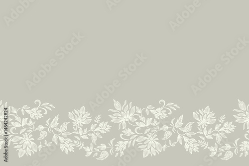 Vintage Floral patterns seamless background border embroidery ethnic batik retro. Lotus Flower motifs White green pink silhouette watercolour flowers ikat design hand drawn. Vector illustration.