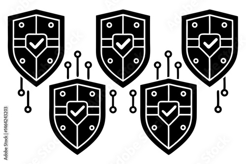set of Circuit Board Shield with Check icon silhouette vector illustration