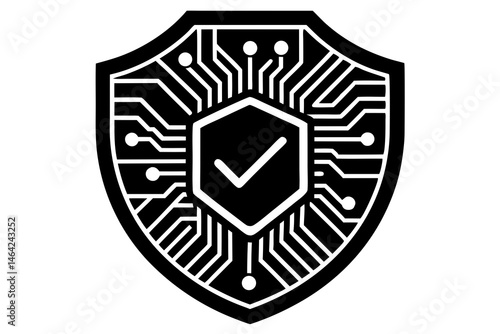 Circuit Board Shield with Check silhouette vector illustration