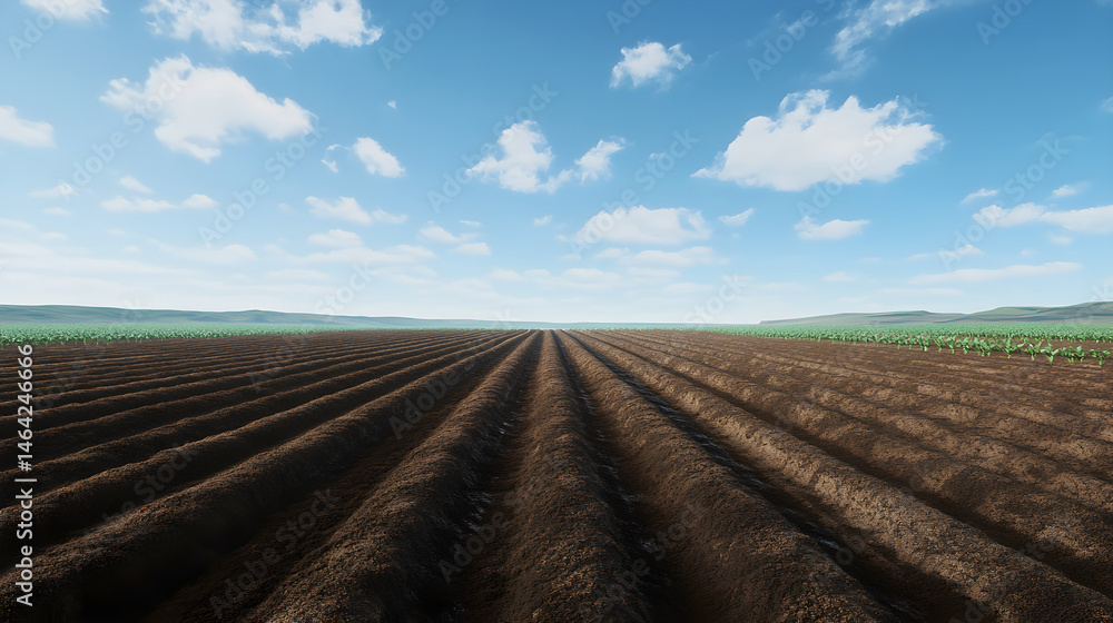 Vast Expanse of Freshly Tilled Land Under a Clear Sky Awaits New Crops
