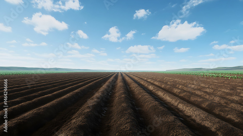 Obraz na płótnie Vast Expanse of Freshly Tilled Land Under a Clear Sky Awaits New Crops w salonie
