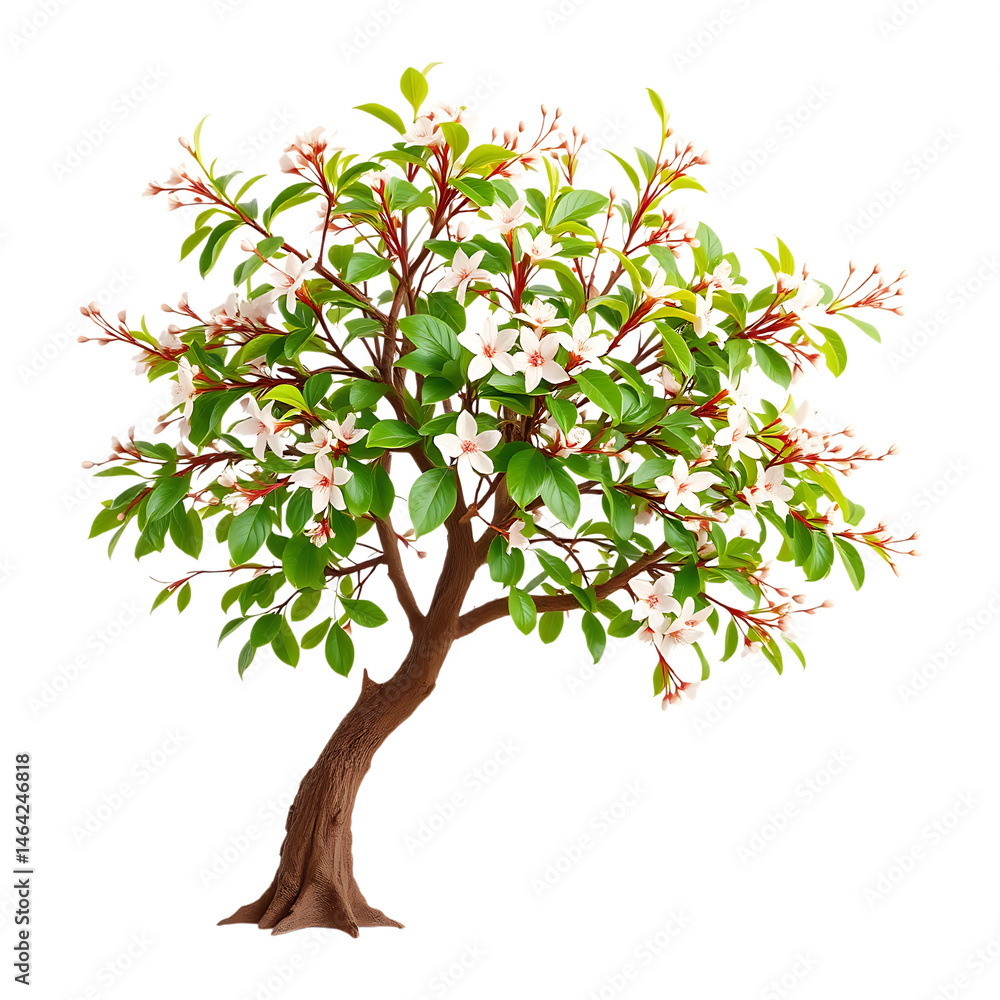 Fototapeta premium Small Flowering Tree with White Blossoms on Transparent Background