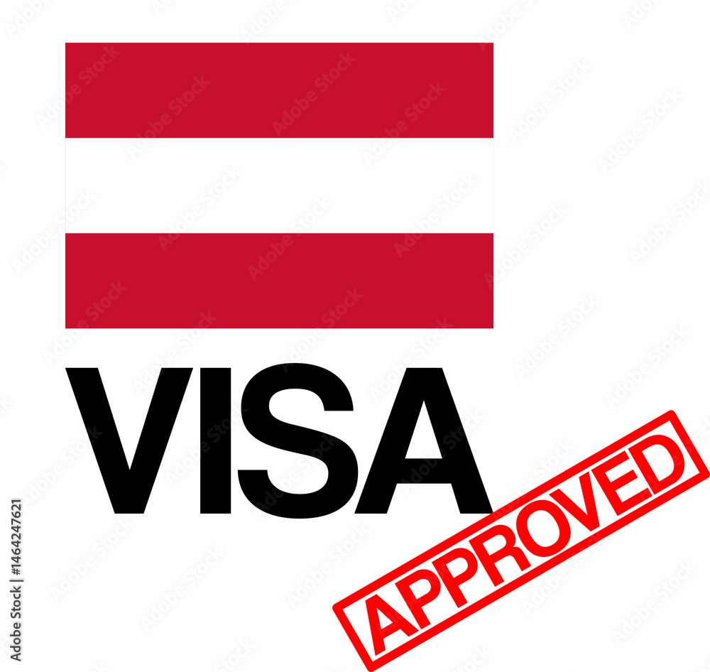 Austria Visa approval concept with Flag and red approved stamp Austria Visa approval concept with Flag and red approved stamp