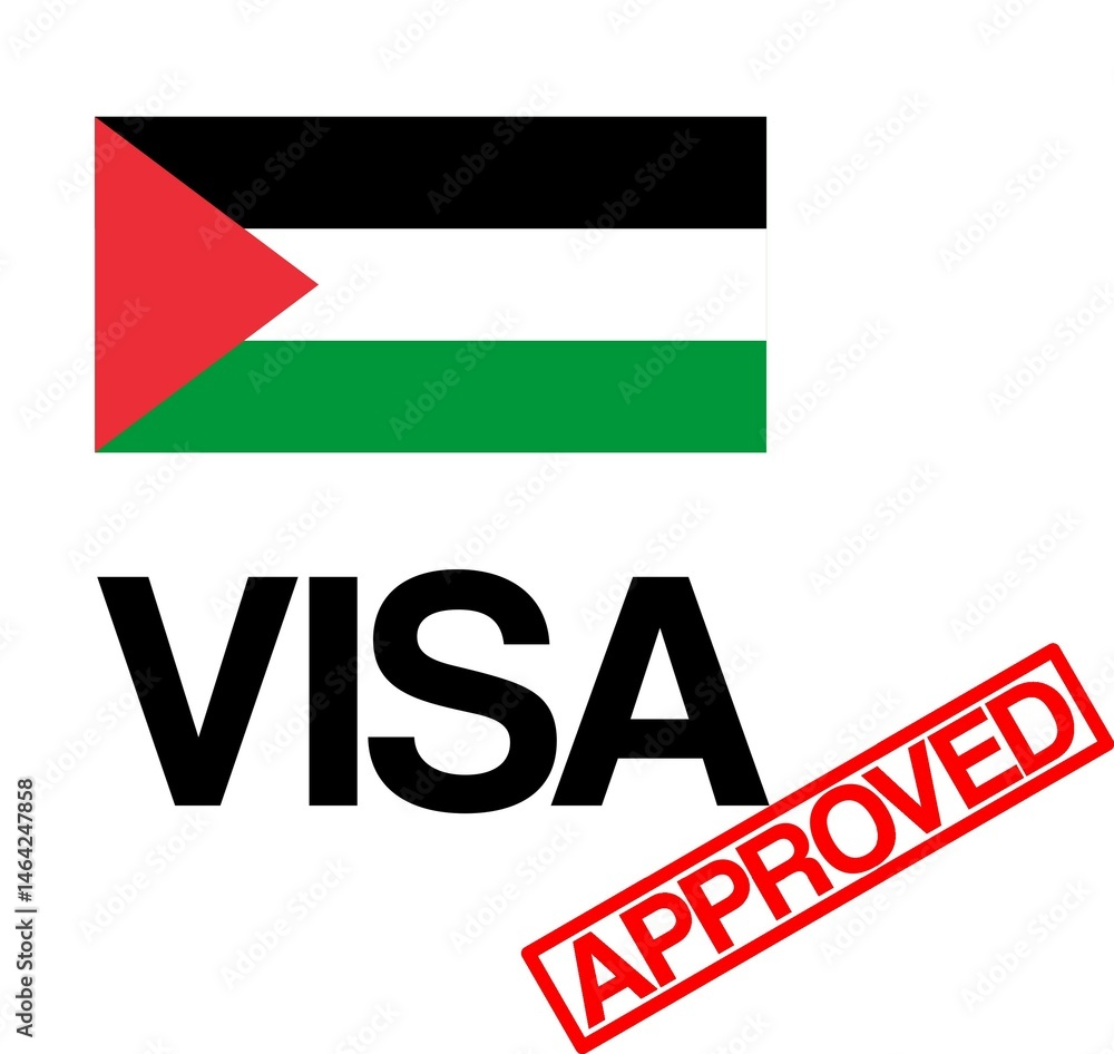 Palestine Visa approval concept with Flag and red approved stamp Palestine Visa approval concept with Flag and red approved stamp