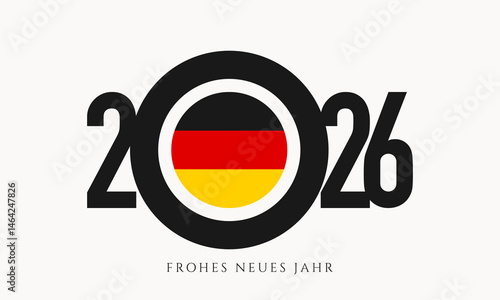 Template design for New Year 2026 celebration with German flag on white background.