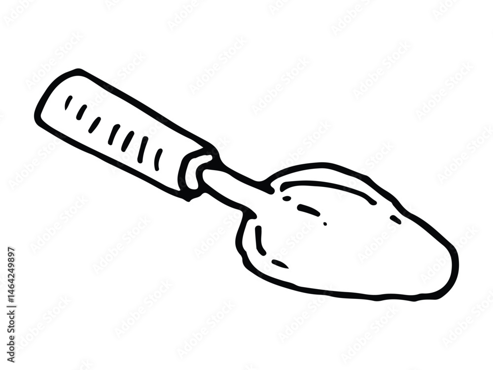 Obraz premium Hand-drawn illustration of a small gardening trowel with a flat metal blade and handle