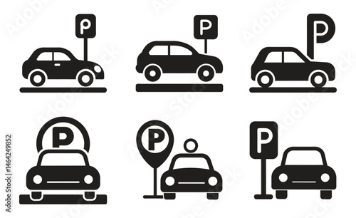 Car parking icon set silhouette vector illustration