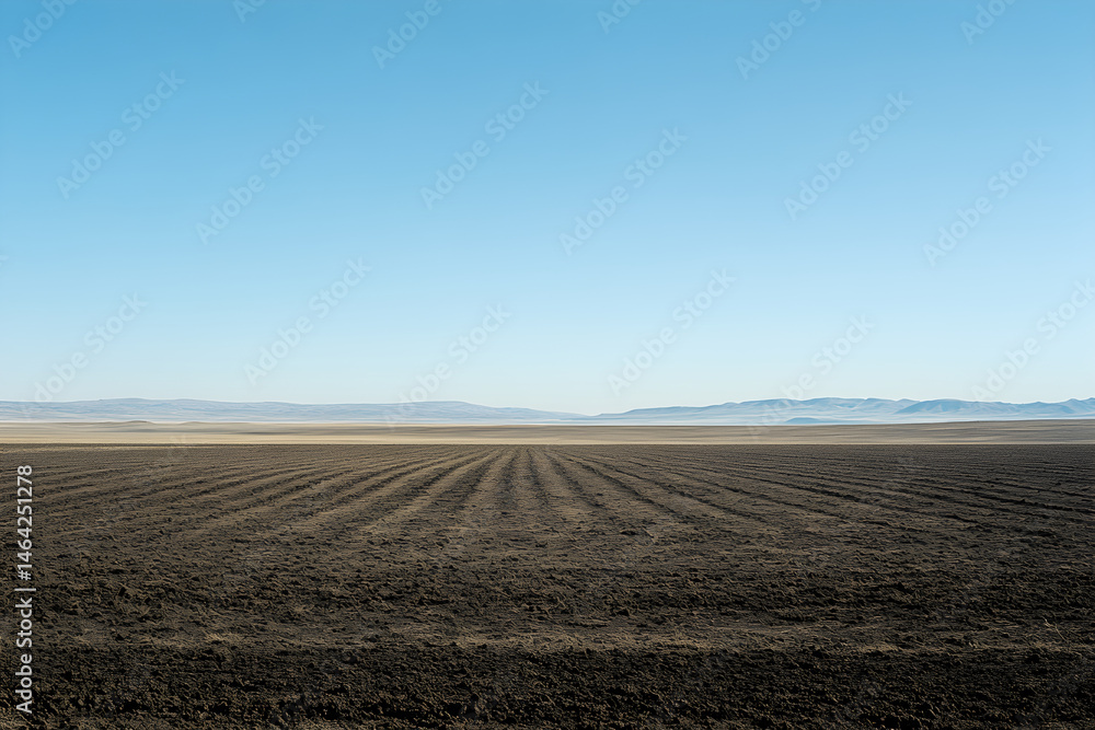 Vast Expanse of Freshly Tilled Land Under a Clear Sky Awaits New Crops