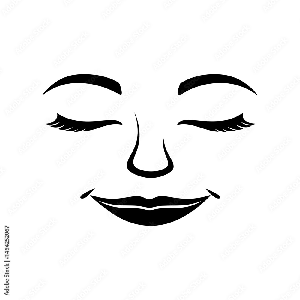 Serene Visage: A simple, minimalist illustration of a peaceful face with closed eyes, representing tranquility and inner peace. Serene Visage: A simple, minimalist illustration of a peaceful face with closed eyes, representing tranquility and inner peace.