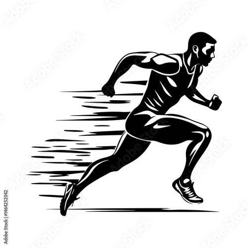 Athlete in Motion: A dynamic, monochromatic illustration showcases an athlete in full sprint, embodying speed and strength through striking lines and form.