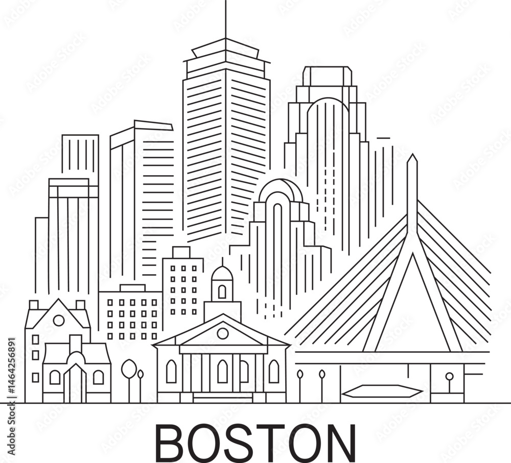 Boston City Line Draw Simple Minimalist Boston City Line Draw Simple Minimalist
