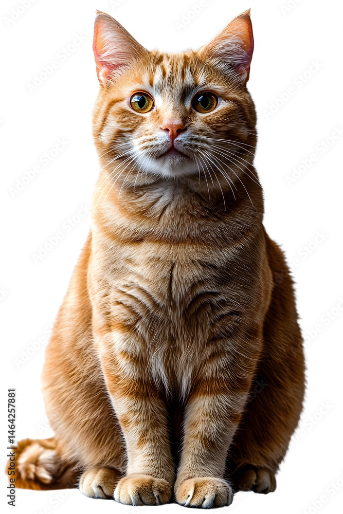 Obraz premium Cute British orange cat sitting, isolated on transparent background